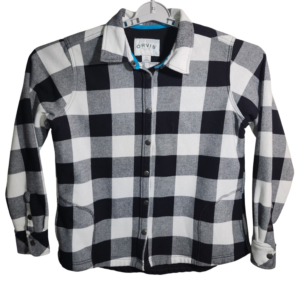 Orvis Classic Collection Buffalo Check Fleece Lined Shirt Jacket Black White L